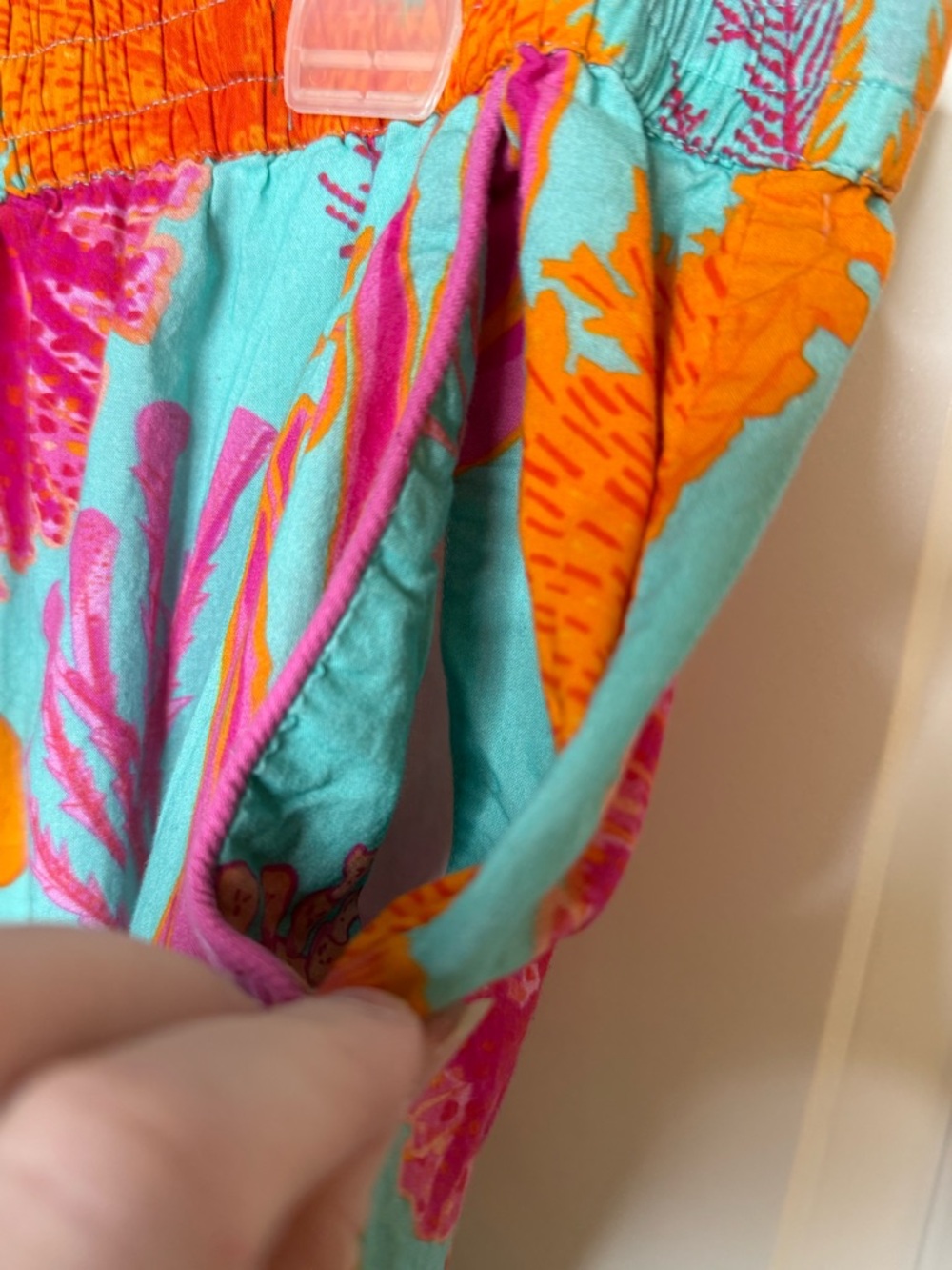 Gretchen Scott 2 Pc Set XL Aqua Pink Orange Coastal Print Top Pants Resort - Picture 10 of 11
